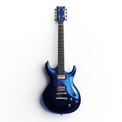 A sleek blue electric guitar showcased on a minimalistic background, perfect for music enthusiasts and artful presentations, white background