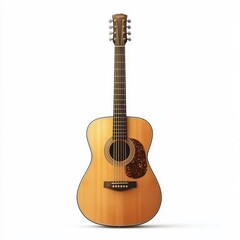 Naklejka premium A beautifully crafted acoustic guitar showcasing natural wood grain and classic design, perfect for musicians and music lovers, white background