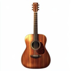 Fototapeta premium A beautifully crafted acoustic guitar showcasing its intricate wood grain and design, perfect for musicians and music lovers, white background