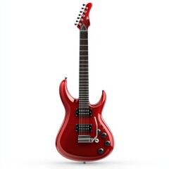 Obraz premium A vibrant red electric guitar featuring modern design and sleek lines, perfect for musicians and music lovers alike, white background