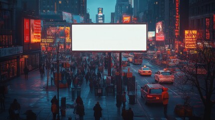 Blank white billboard showing a sample city street.