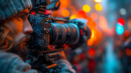 Professional Movie Cameraman with Professional Gear [created with generative AI technology]