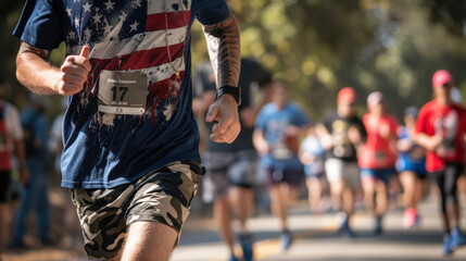Veterans Day Charity Run with American Flag Shirts and Dog Tags for Community Support and Awareness