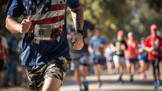 Veterans Day Charity Run with American Flag Shirts and Dog Tags for Community Support and Awareness