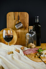 still life with wine and cheese