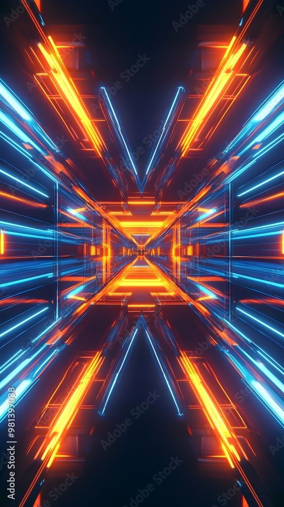 Poster abstract futuristic design featuring colorful symmetry and reflection picture