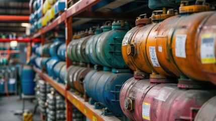 Industrial Storage: Metal Barrels on Shelves
