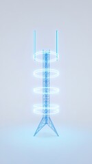 Wireless signal tower, modern design, glowing signal rings, isolated on white background