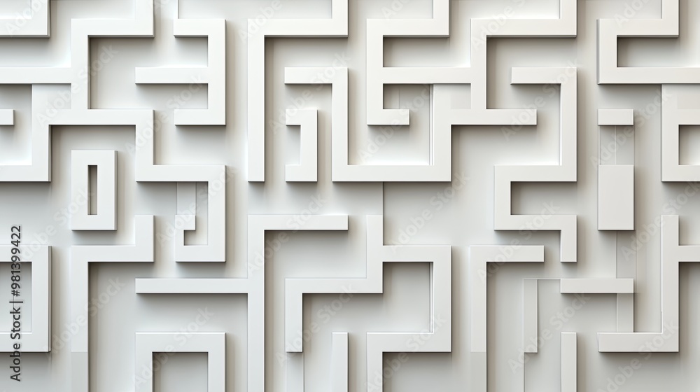 Poster a textured wall design resembling a complex maze, featuring interlocking geometric patterns in a min