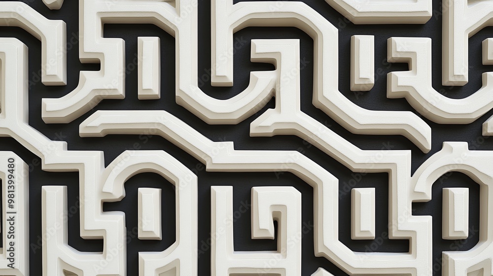Poster a close-up of an intricate, white geometric pattern on a dark background, showcasing depth and desig