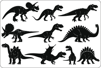 Abstract vector set of isolated dinosaur silhouette illustration, Cute baby Dinosaurs vector illustration, set of funny dinosaur SVG black silhouette, baby invitation template design 