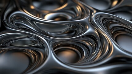 A mesmerizing abstract pattern of fluid metallic textures showcasing rich curves and reflections, Ideal for backgrounds in digital art, graphic design, or modern branding projects,