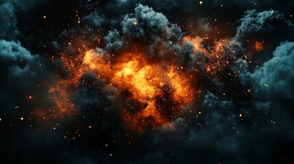 Fototapeta premium A thrilling explosion of dark smoke and fiery sparks creating dramatic visuals for cinematic effects
