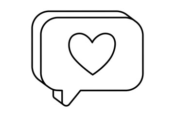 Hand drawn cute outline illustration speech bubble with heart. Flat vector falling in love message line art doodle. Online relationships. Social media addiction icon. Like from follower. Isolated.