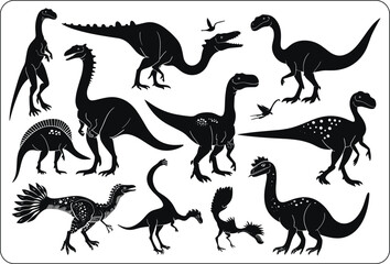 Abstract vector set of isolated dinosaur silhouette illustration, Cute baby Dinosaurs vector illustration, set of funny dinosaur SVG black silhouette, baby invitation template design 