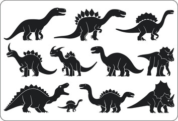 Abstract vector set of isolated dinosaur silhouette illustration, Cute baby Dinosaurs vector illustration, set of funny dinosaur SVG black silhouette, baby invitation template design 