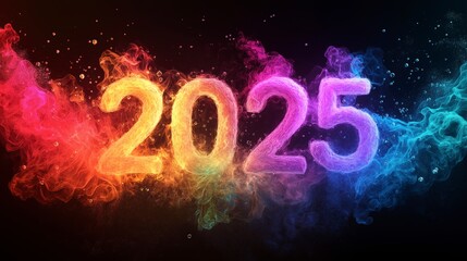 Abstract colorful smoke forming the number 2025 | New Year concept