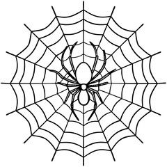 Obraz premium Intricate Spider Web with Dominant Menacing Spider - Vector Art