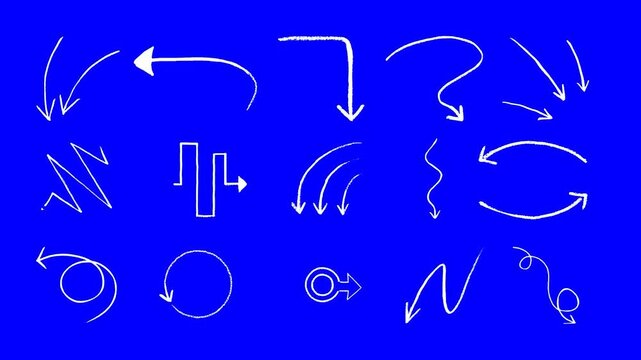 Set of curved arrows, handmade simple arrow animation, Creative hand drawn arrows animations, Set of animated arrows on alpha channel