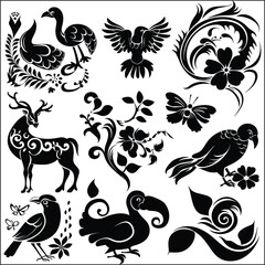 set of floral elements