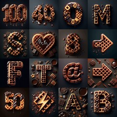 Fototapeta premium Chocolate and waffles Lettering Typeface. AI generated illustration