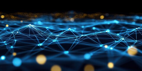 Abstract Network Connections with Nodes and Lines on Dark Background