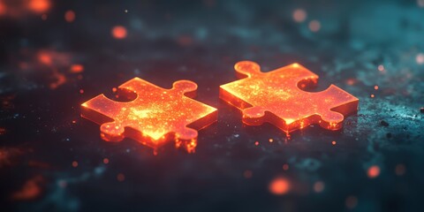 Glowing Puzzle Pieces on a Dark Surface