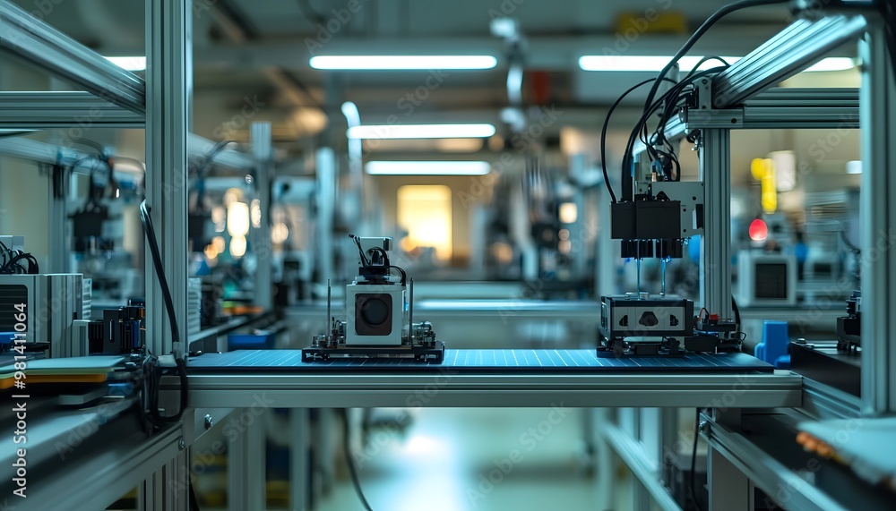 Aufkleber an industrial setting showcasing automated machinery on a production line, highlighting technology a