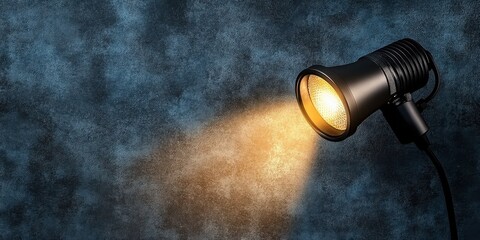 Illuminated Spotlight Against Textured Blue Background
