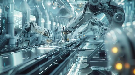 Fototapeta premium Futuristic Factory Robots