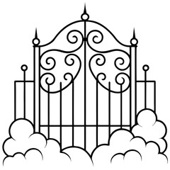 Wrought-Iron Gate in Fog Ornate Vector Design