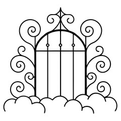 Wrought-Iron Gate in Fog Ornate Vector Design