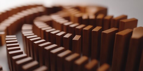 Curved Wooden Domino Formation on a Neutral Background