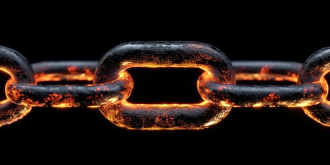 Glowing Hot Metal Chain Links on Black Background