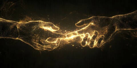 Golden Hands Reaching Out - Digital Art of Connection