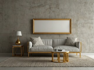 Golden horizontal frame on white furniture for mockup creation.