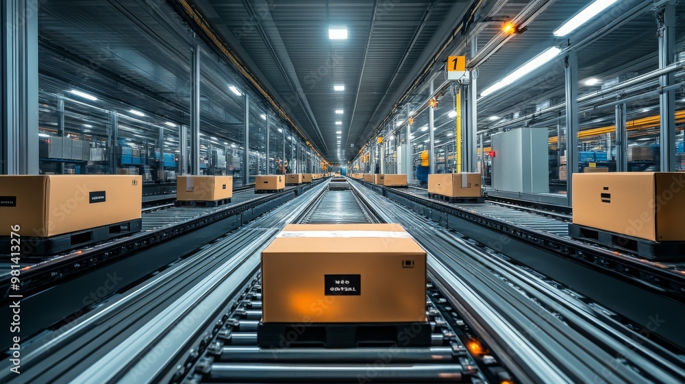 Poster automated mobile robots efficiently handling goods in a modern warehouse environment