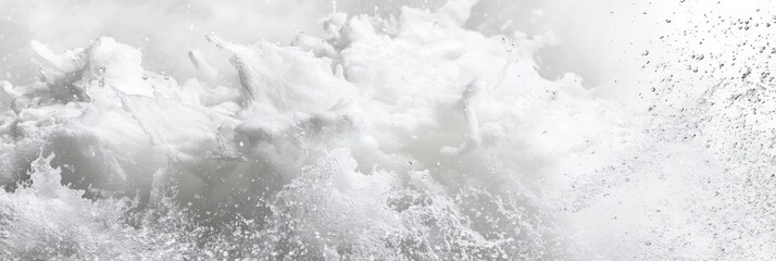 Fototapeta premium Wild waves surge and break against coastal rocks, creating a dramatic display of water splashes and frothy white foam in a turbulent setting