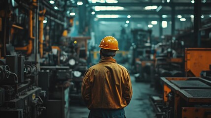 Obraz premium factory worker handling equipment on the production line ideal for showcasing industrial labor and the intricate manufacturing process in a factory