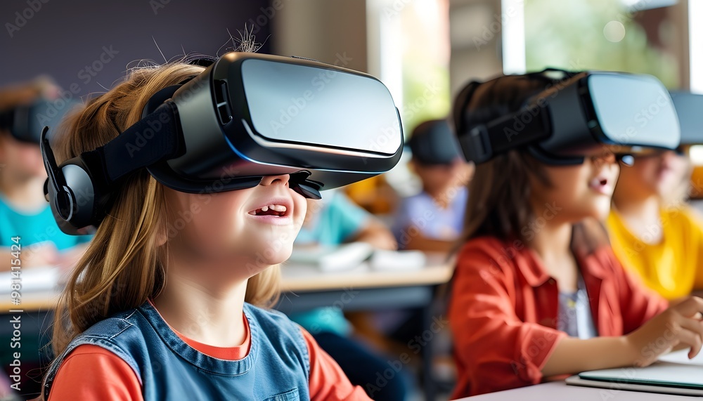 Canvas Prints Innovative classroom experience with children exploring immersive learning through virtual reality headsets