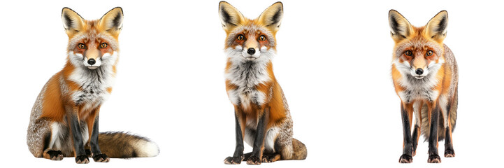 Fototapeta premium Set of a curious fox isolated on transparent background