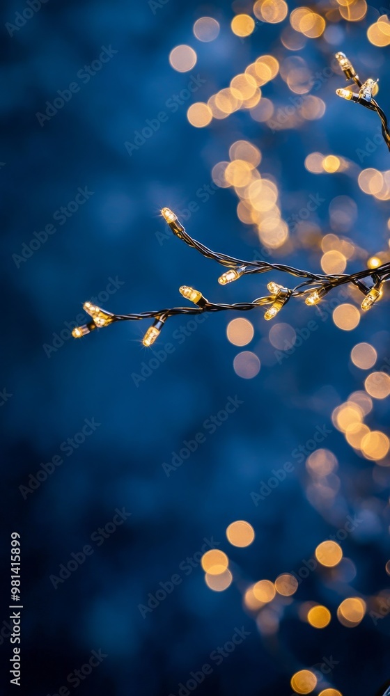 Poster string lights with bokeh effect against blue