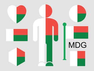 Madagascar flag set. Isolated Madagascar flag on white background