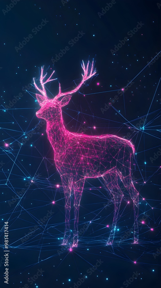 Fototapete glowing deer in geometric shape with light background image