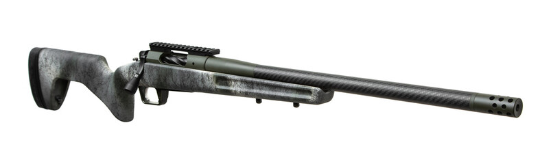 Modern bolt action rifle with carbon barrel. Weapons for sports, hunting and self-defense. Isolate...