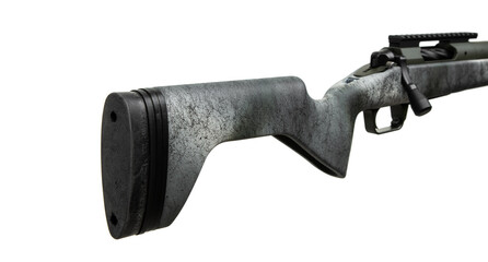 Close-up of the butt of a rifle. Modern bolt action rifle with carbon barrel. Weapons for sports,...