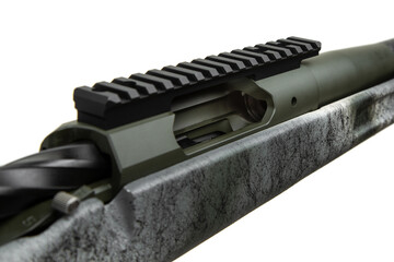 Close-up of the rifle bolt. Modern bolt action rifle with carbon barrel. Weapons for sports,...