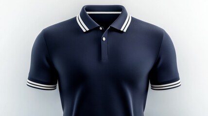 A blue and white polo shirt with a white stripe