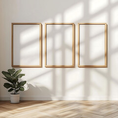 Minimalist Wall with Empty Frames and Indoor Plant