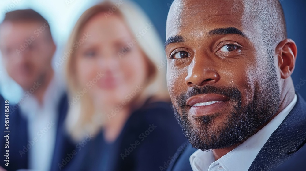 Poster A man with a beard and a smile is smiling at the camera